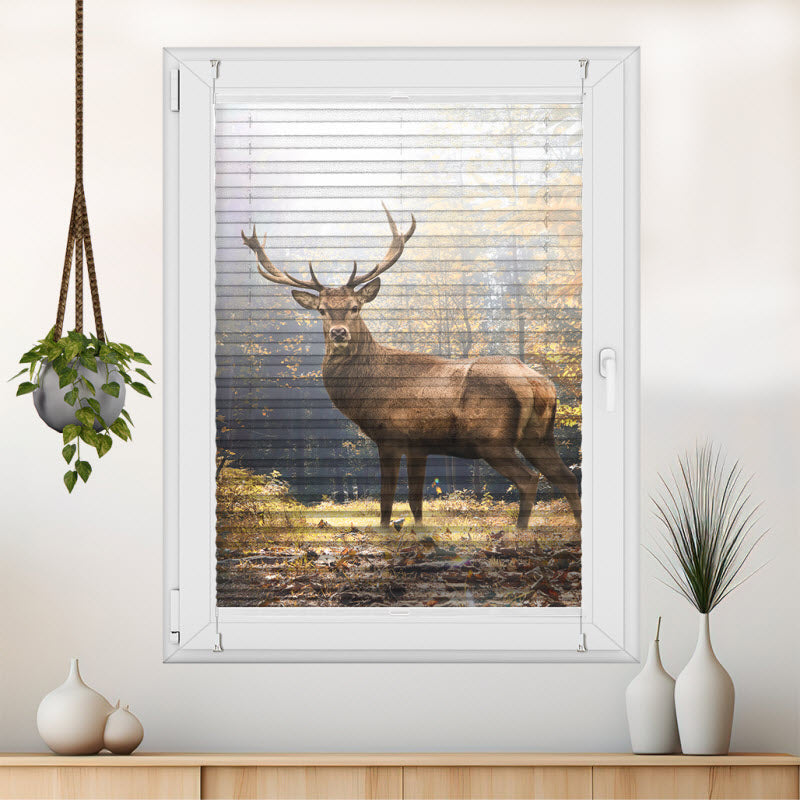 Wabenplissee mit Motiv: Hirsch im Wald