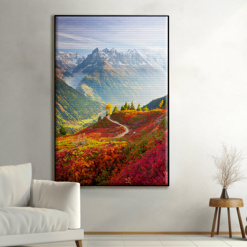 Akustikstoff mit Motiv: Roter Herbst mit Alpenausblick