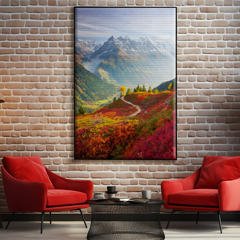 Akustikstoff mit Motiv: Roter Herbst mit Alpenausblick