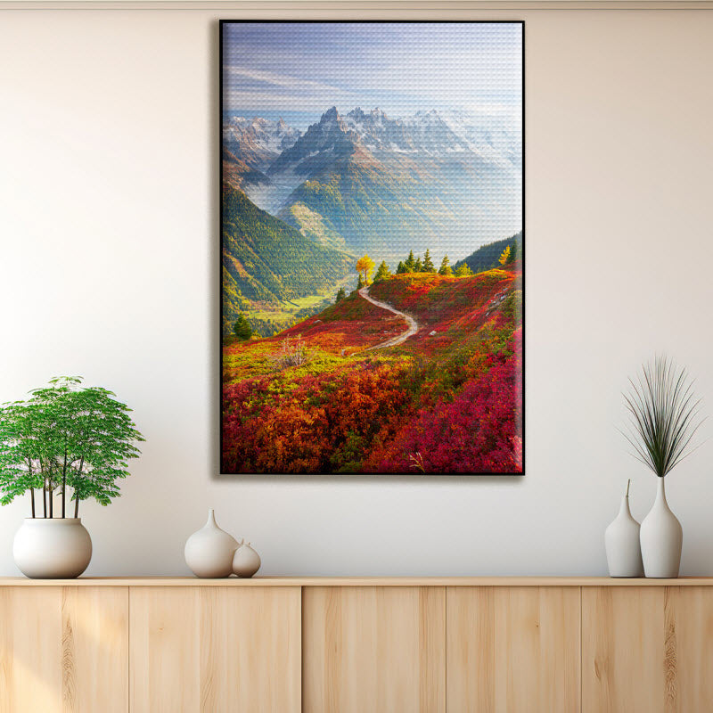Akustikstoff mit Motiv: Roter Herbst mit Alpenausblick