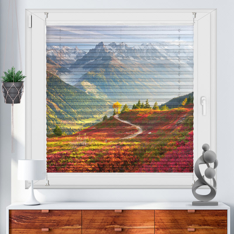 Plissee mit Motiv: Roter Herbst mit Alpenausblick
