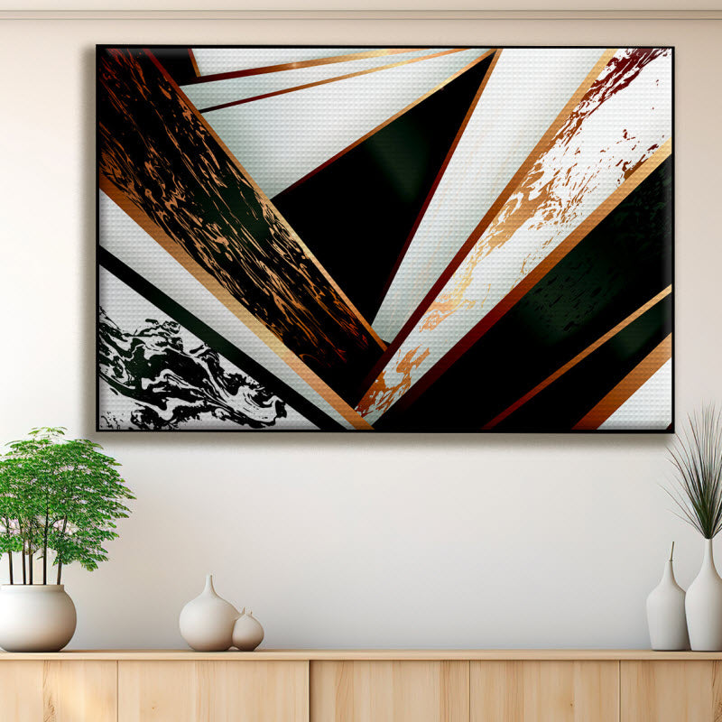 Akustikstoff mit Motiv: Marmor Geometrie Schwarz Gold