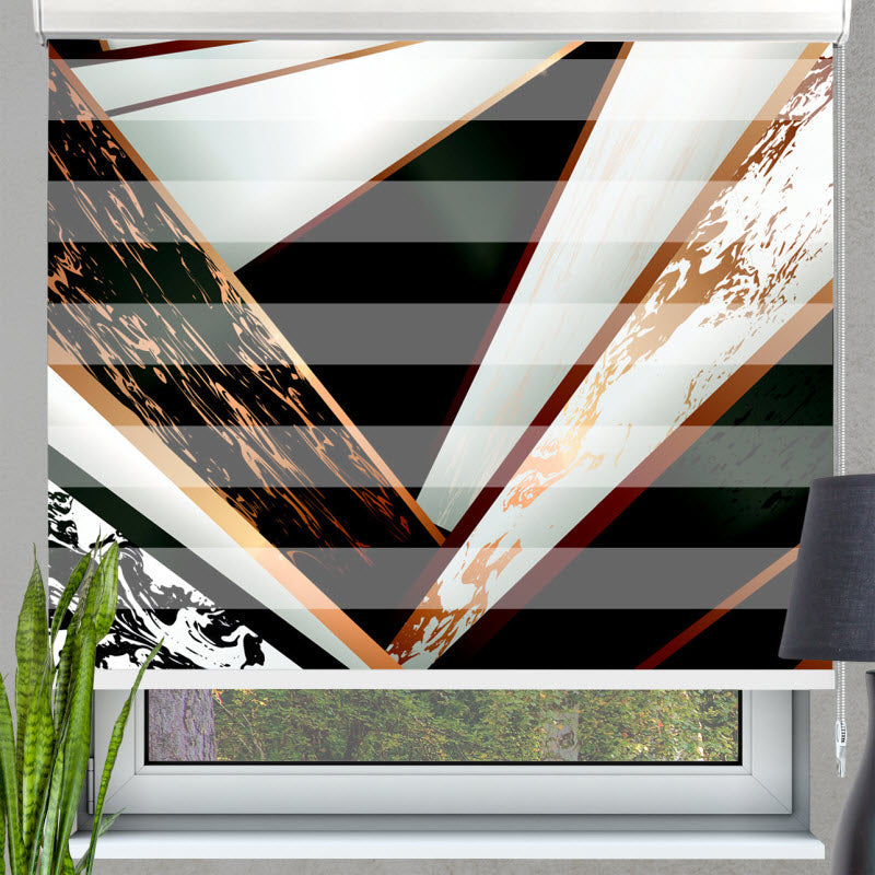 Doppelrollo mit Motiv: Marmor Geometrie Schwarz Gold