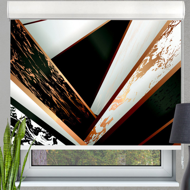 Kassettenrollo mit Motiv: Marmor Geometrie Schwarz Gold