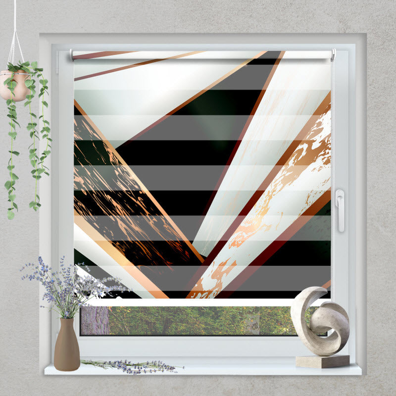 Klemmfix Doppelrollo mit Motiv: Marmor Geometrie Schwarz Gold