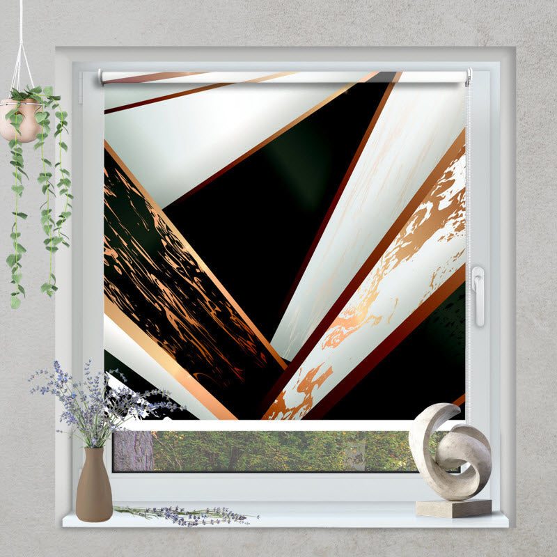 Klemmfix Rollo mit Motiv: Marmor Geometrie Schwarz Gold