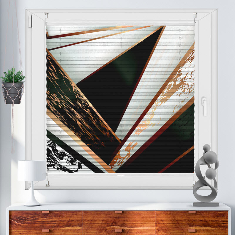 Wabenplissee mit Motiv: Marmor Geometrie Schwarz Gold