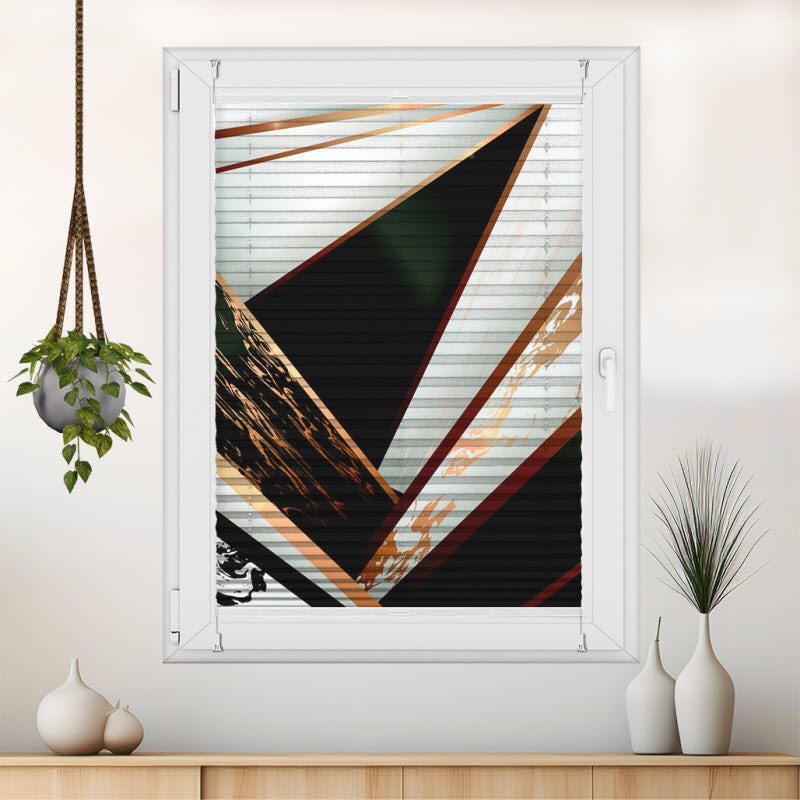 Plissee mit Motiv: Marmor Geometrie Schwarz Gold