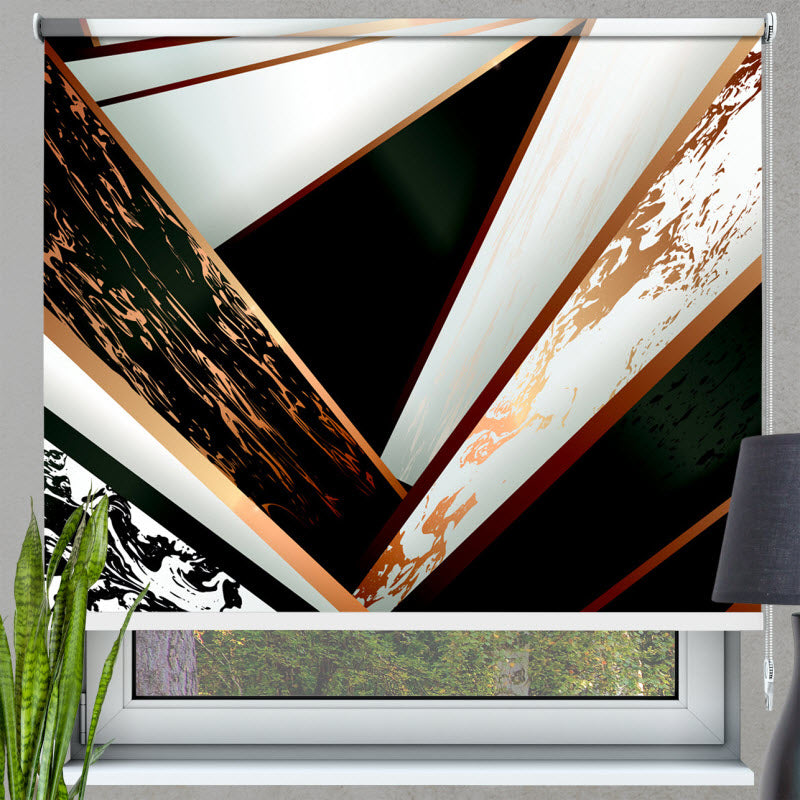 Rollo mit Motiv: Marmor Geometrie Schwarz Gold