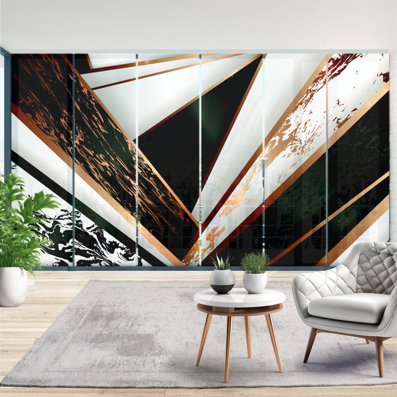 Schiebegardine mit Motiv: Marmor Geometrie Schwarz Gold