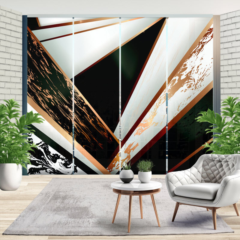 Schiebegardine mit Motiv: Marmor Geometrie Schwarz Gold