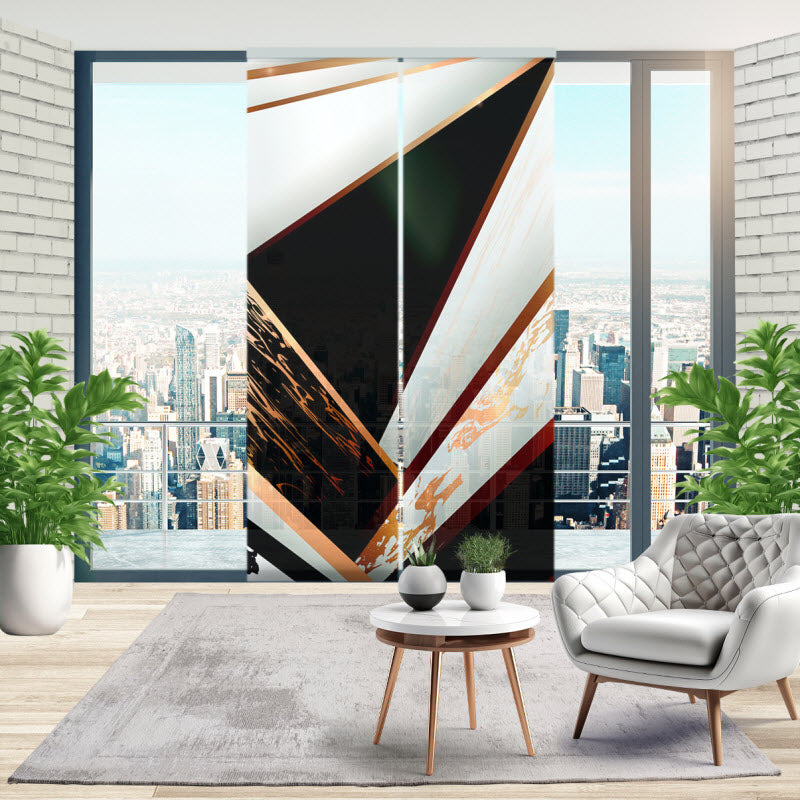 Schiebegardine mit Motiv: Marmor Geometrie Schwarz Gold