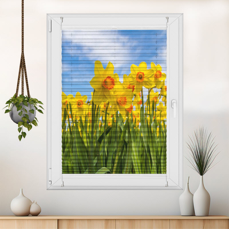 Wabenplissee mit Motiv: Gelbe Narzissen