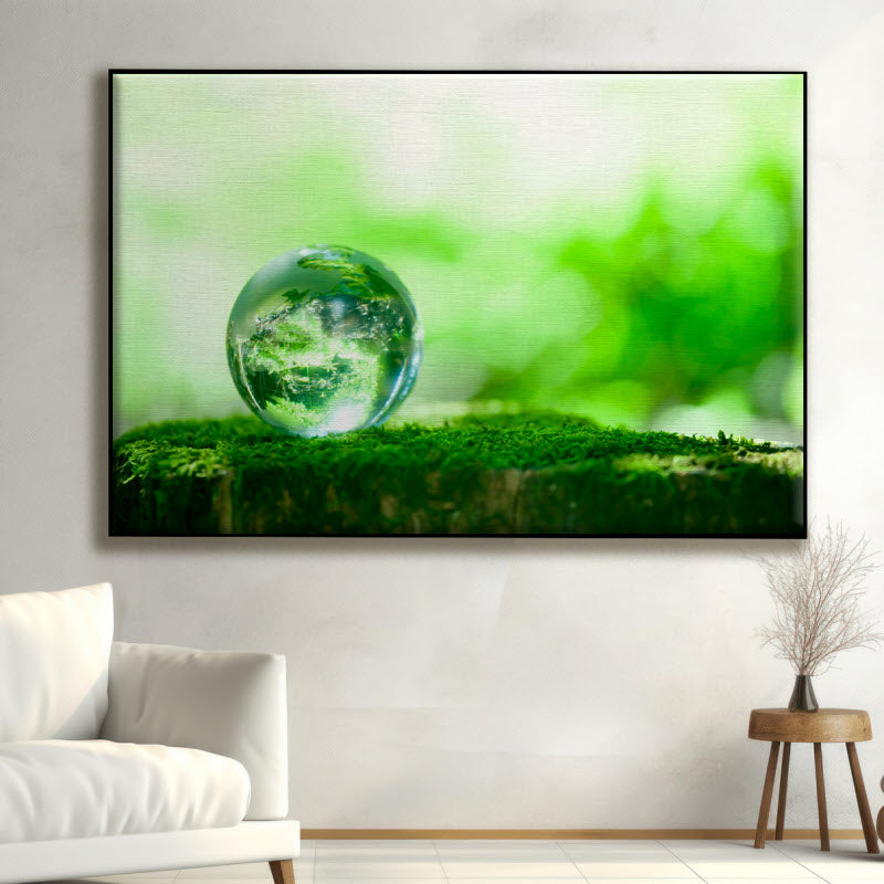 Textilspannrahmen mit Motiv: Erdball auf grünem Moos