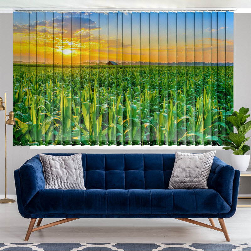 Lamellenvorhang mit Motiv: Maisfeld mit Sonnenuntergang