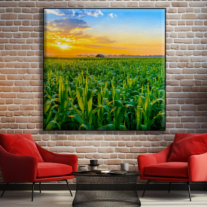 Textilspannrahmen mit Motiv: Maisfeld mit Sonnenuntergang