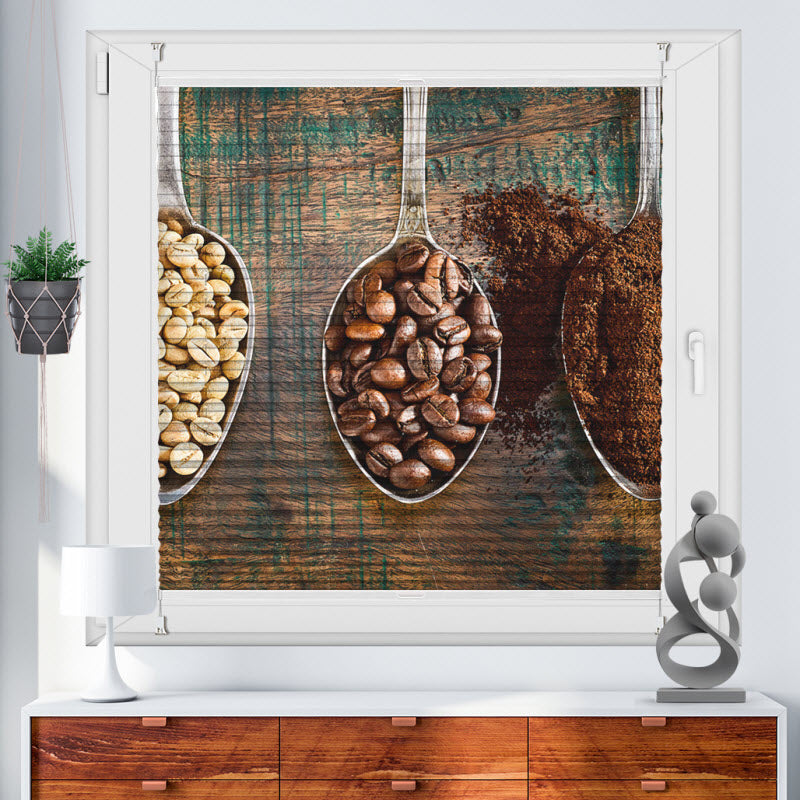 Plissee mit Motiv: Kaffeebohnen Allerlei