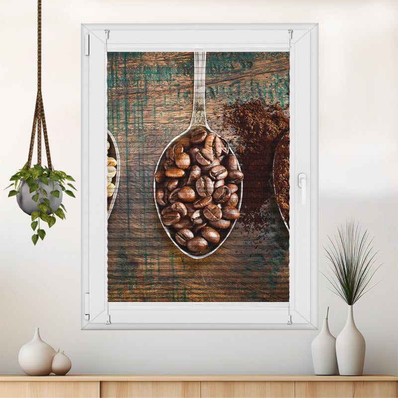 Plissee mit Motiv: Kaffeebohnen Allerlei