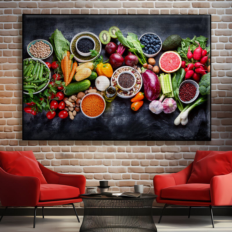 Akustikstoff mit Motiv: Obst Gemüse und Nüsse