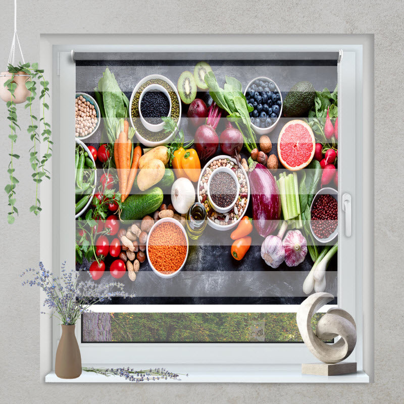 Klemmfix Doppelrollo mit Motiv: Obst Gemüse und Nüsse
