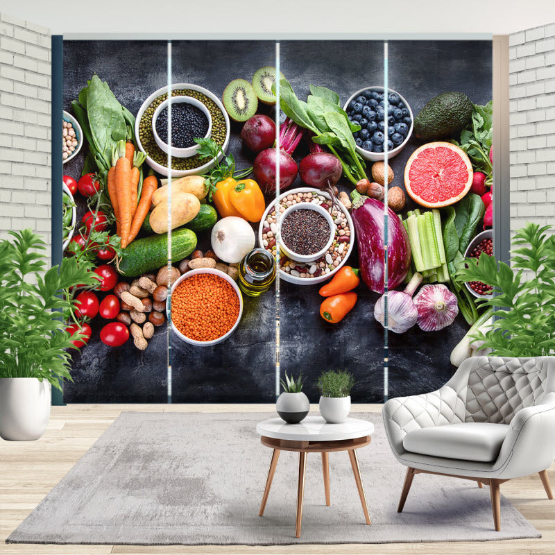 Schiebegardine mit Motiv: Obst Gemüse und Nüsse