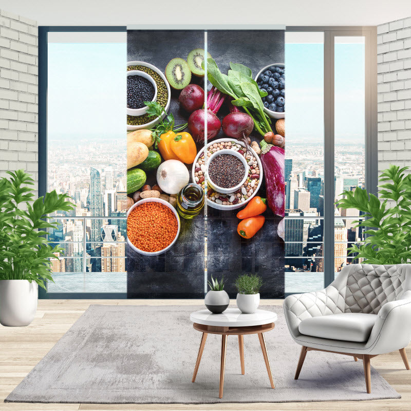 Schiebegardine mit Motiv: Obst Gemüse und Nüsse
