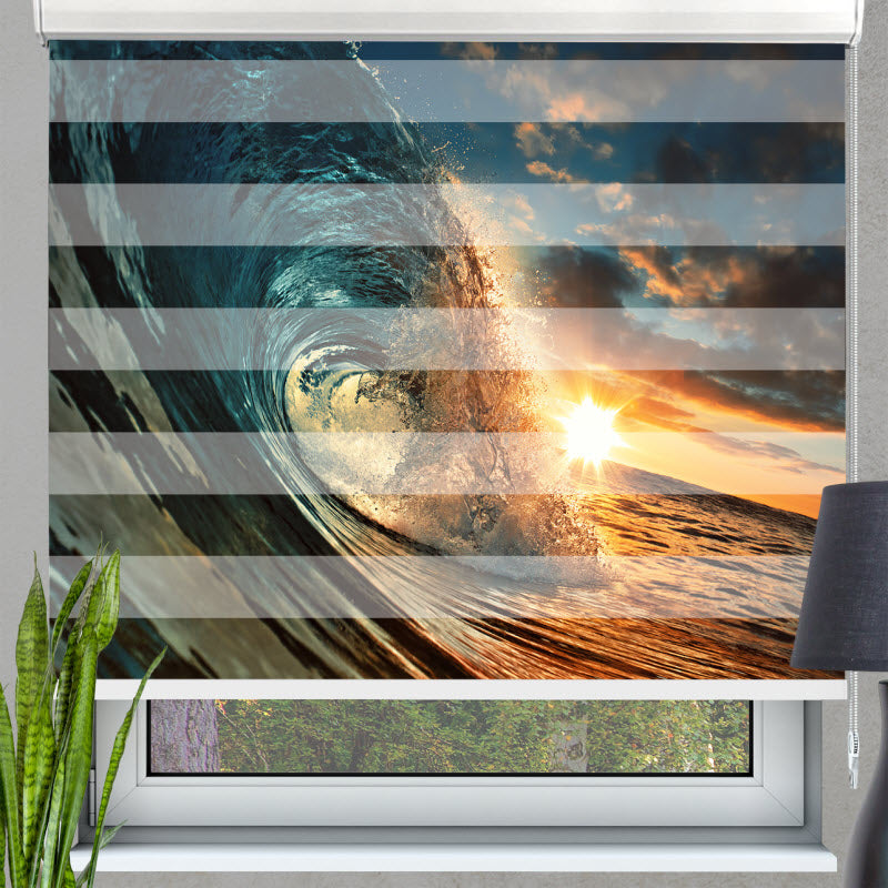 Doppelrollo mit Motiv: Meereswelle bei Sonnenuntergang