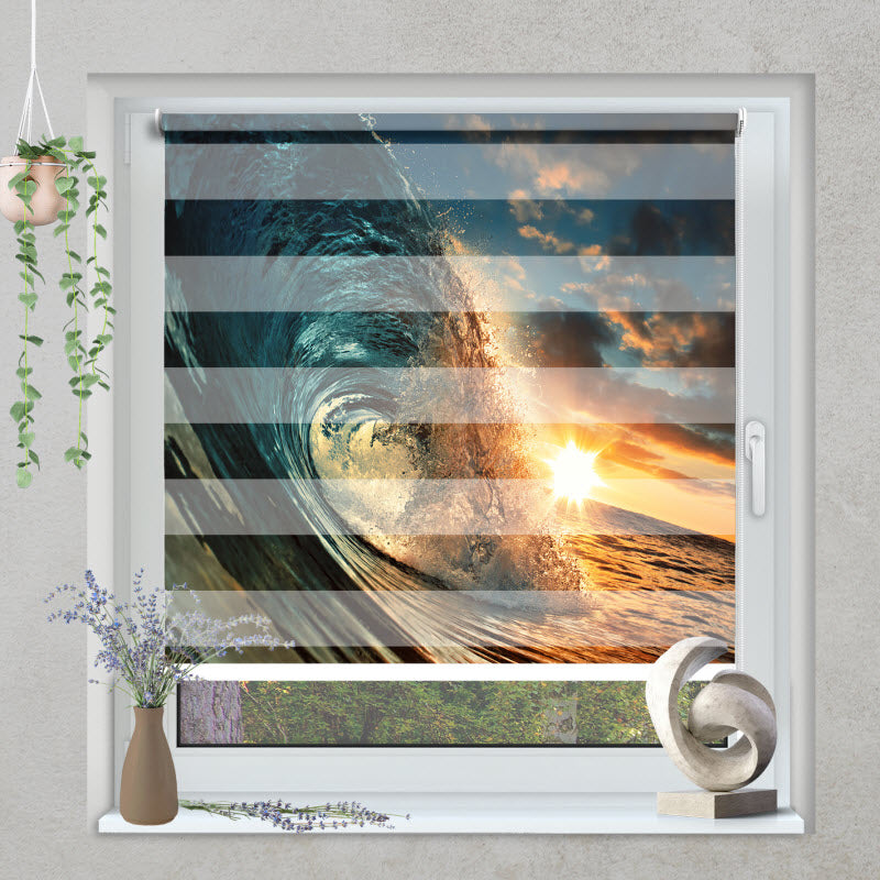 Klemmfix Doppelrollo mit Motiv: Meereswelle bei Sonnenuntergang