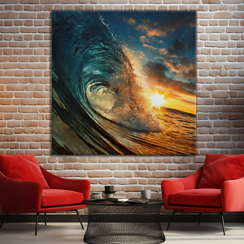Leinwand mit Motiv: Meereswelle bei Sonnenuntergang