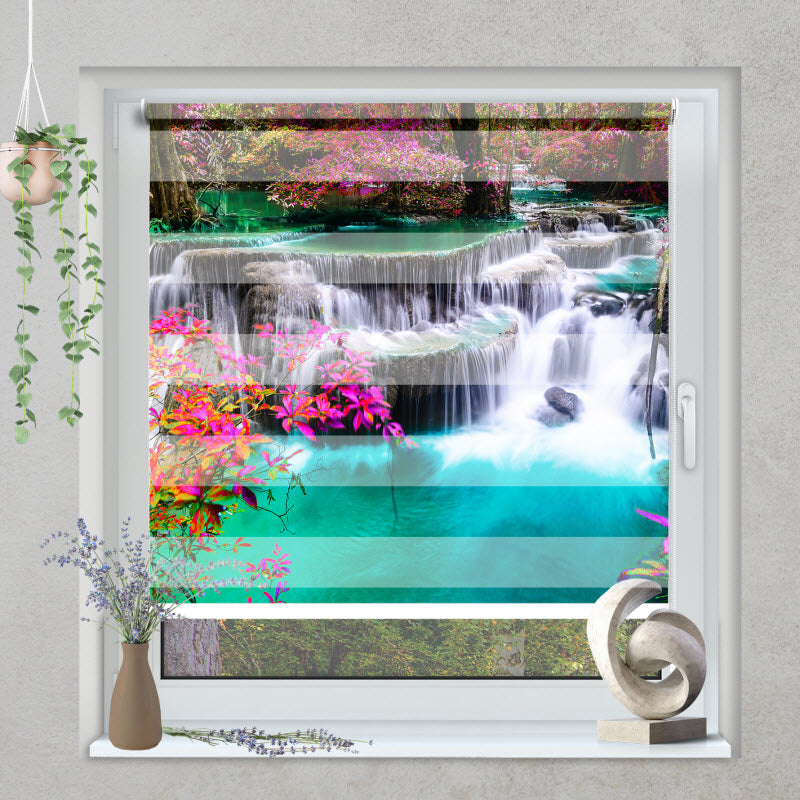 Klemmfix Doppelrollo mit Motiv: Wasserfall in Thailand Kanchanaburi