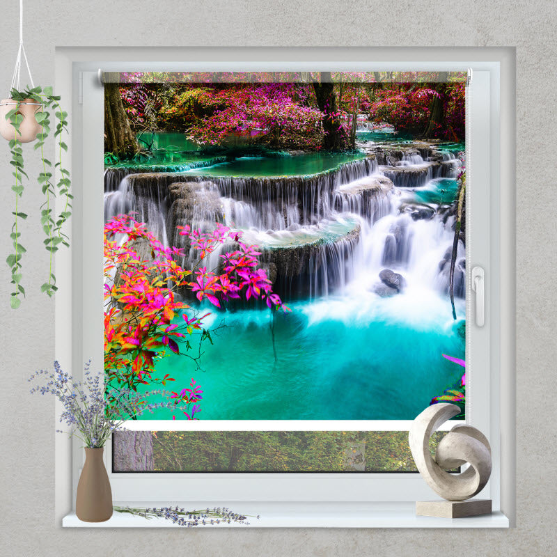 Klemmfix Rollo mit Motiv: Wasserfall in Thailand Kanchanaburi