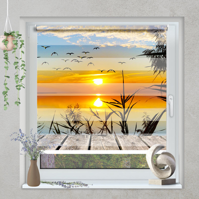 Klemmfix Doppelrollo mit Motiv: Sonnenuntergang am Steg