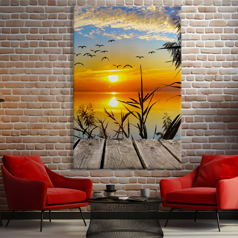 Leinwand mit Motiv: Sonnenuntergang am Steg
