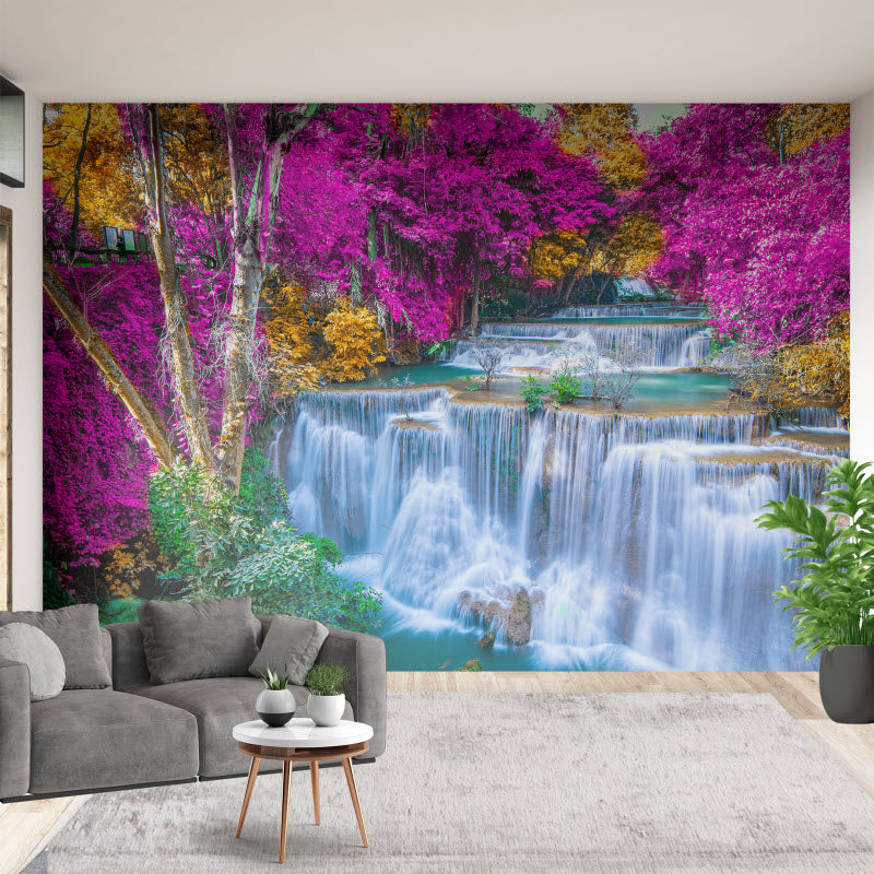Tapete mit Motiv: Wasserfall zwischen bunten Blumen
