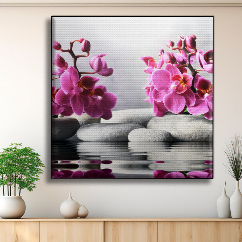 Akustikstoff mit Motiv: Orchidee auf Spasteinen
