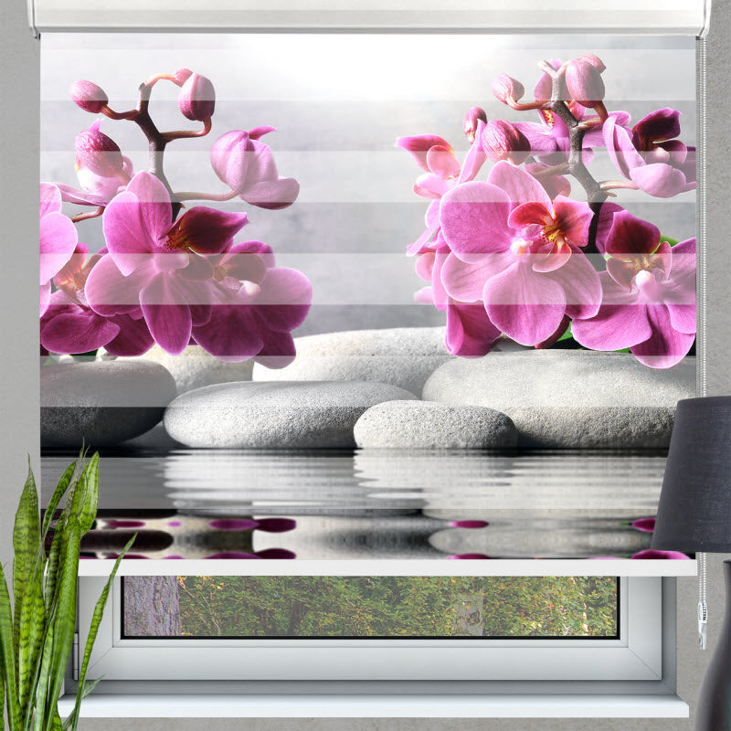 Doppelrollo mit Motiv: Orchidee auf Spasteinen