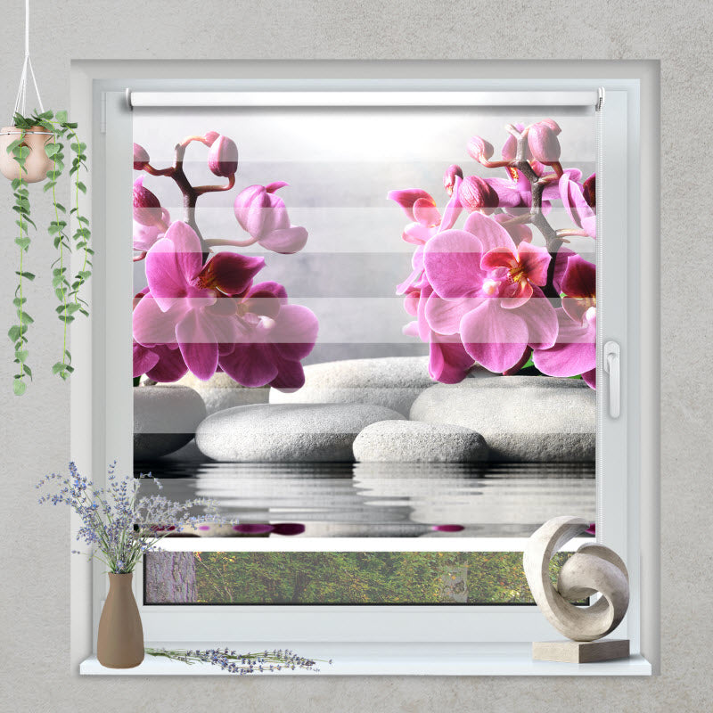 Klemmfix Doppelrollo mit Motiv: Orchidee auf Spasteinen