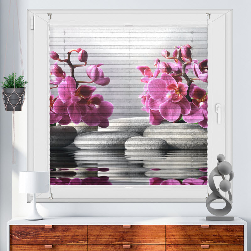 Wabenplissee mit Motiv: Orchidee auf Spasteinen