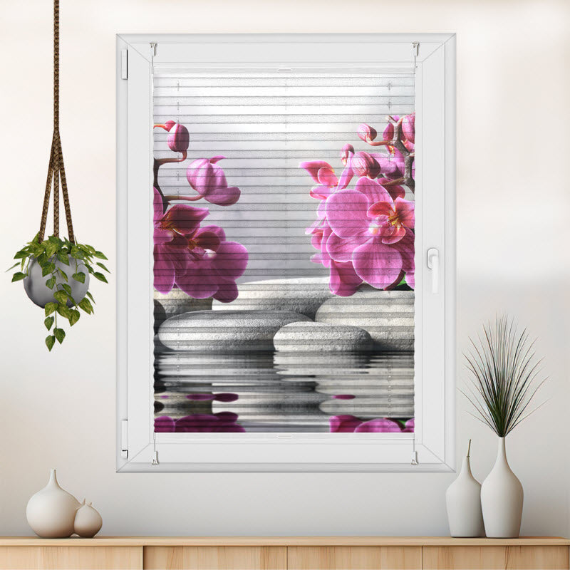 Wabenplissee mit Motiv: Orchidee auf Spasteinen