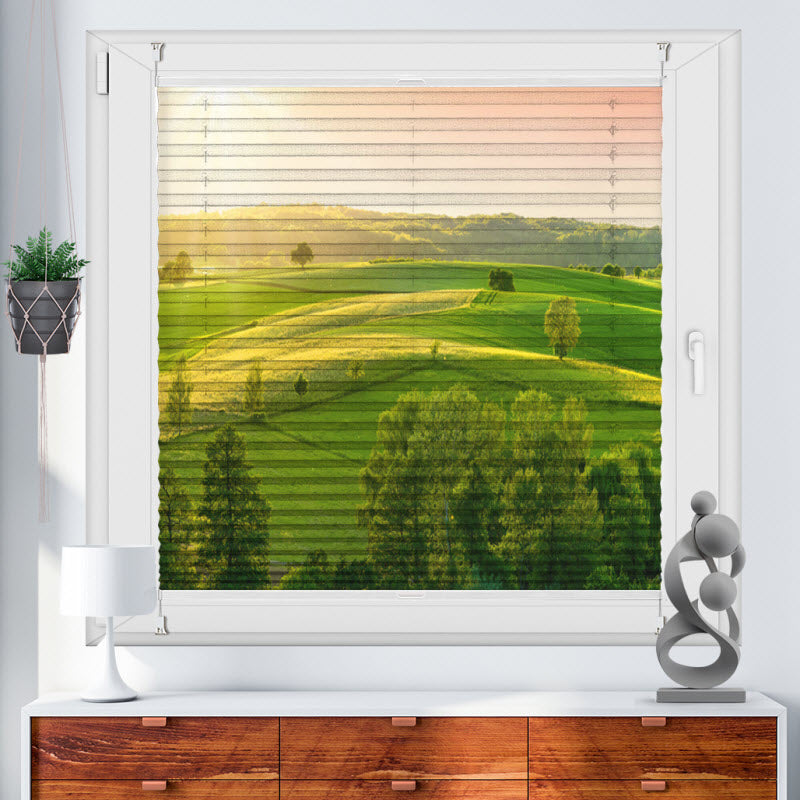 Wabenplissee mit Motiv: Grünes Feld