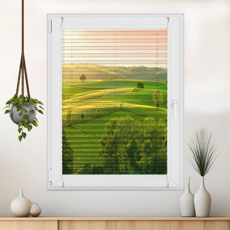 Wabenplissee mit Motiv: Grünes Feld