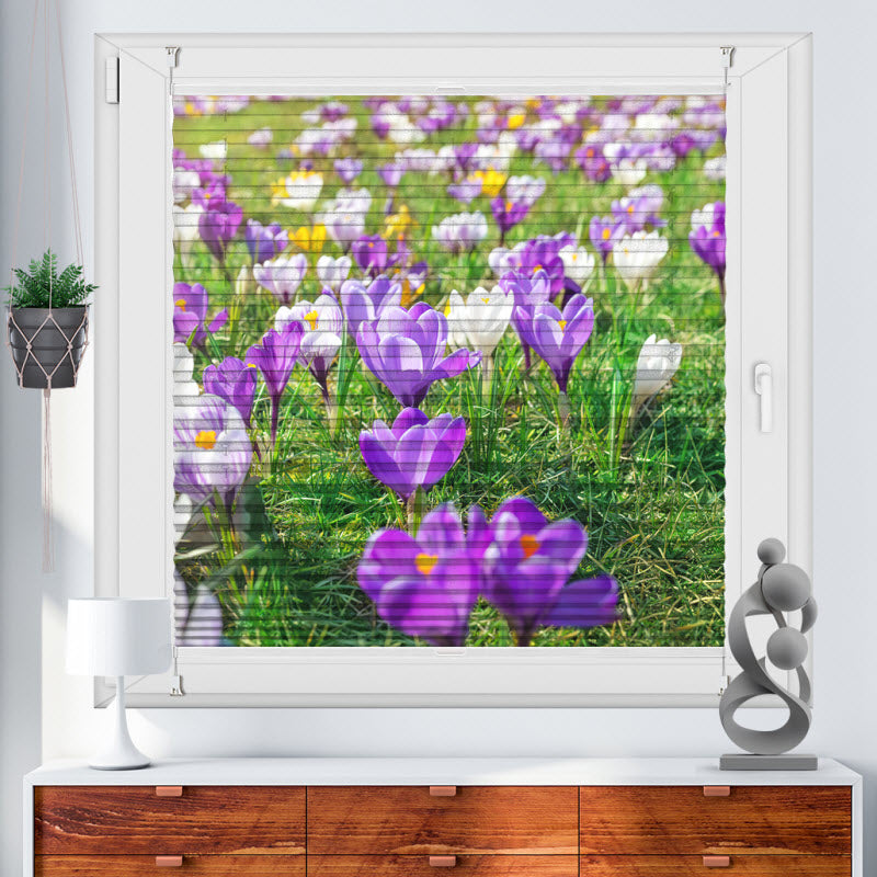 Wabenplissee mit Motiv: Frühlingsblumen