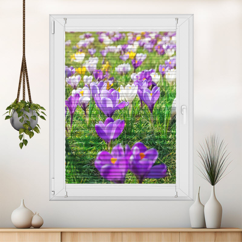 Wabenplissee mit Motiv: Frühlingsblumen