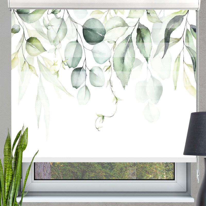 Doppelrollo mit Motiv: Grüne Blätter