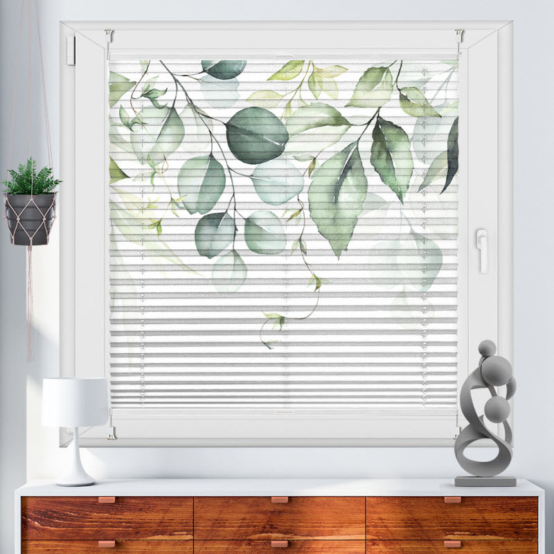 Wabenplissee mit Motiv: Grüne Blätter