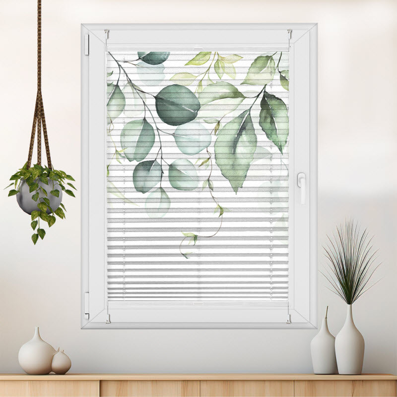 Wabenplissee mit Motiv: Grüne Blätter