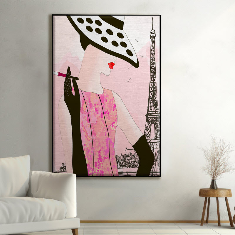 Textilspannrahmen mit Motiv: Modische Frau in Paris