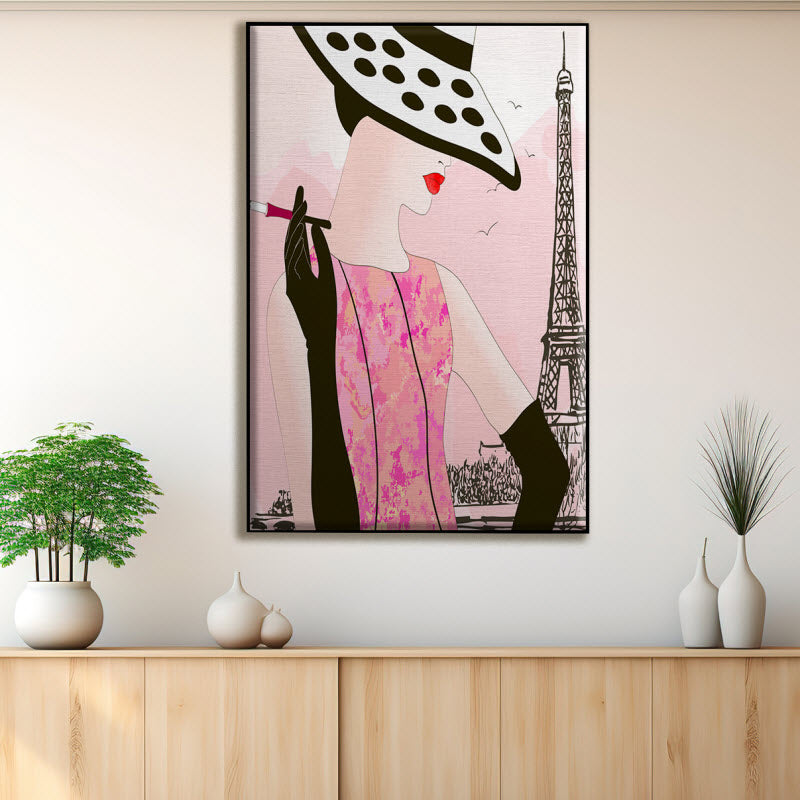 Textilspannrahmen mit Motiv: Modische Frau in Paris