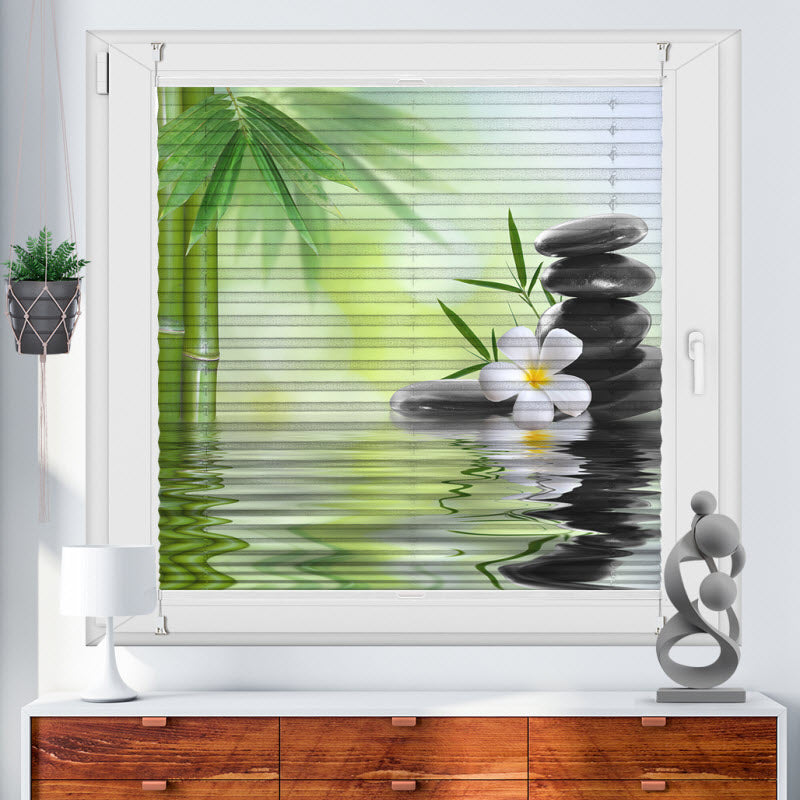 Plissee mit Motiv: Bambus mit Spa Steinen