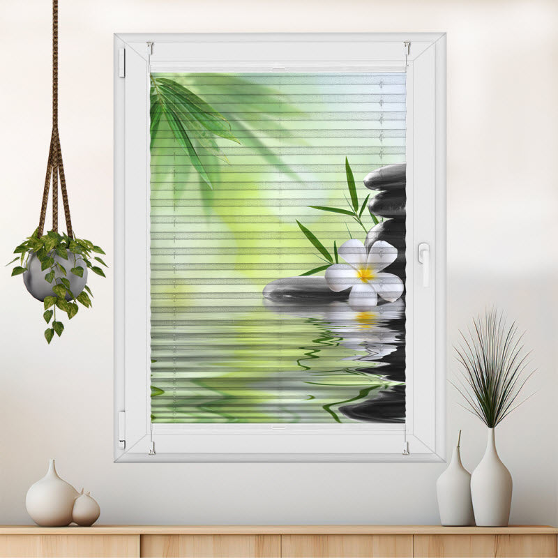 Wabenplissee mit Motiv: Bambus mit Spa Steinen